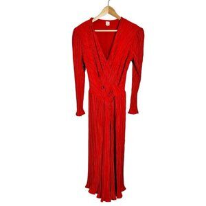 Vintage Plisse Fotuny Style Deep V Red Dress Made in France